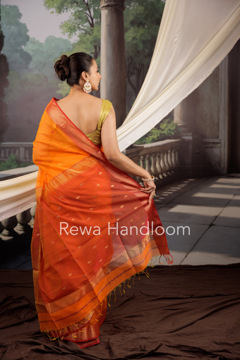 Maheshwari Orange Zari Butti Saree PTB0143
