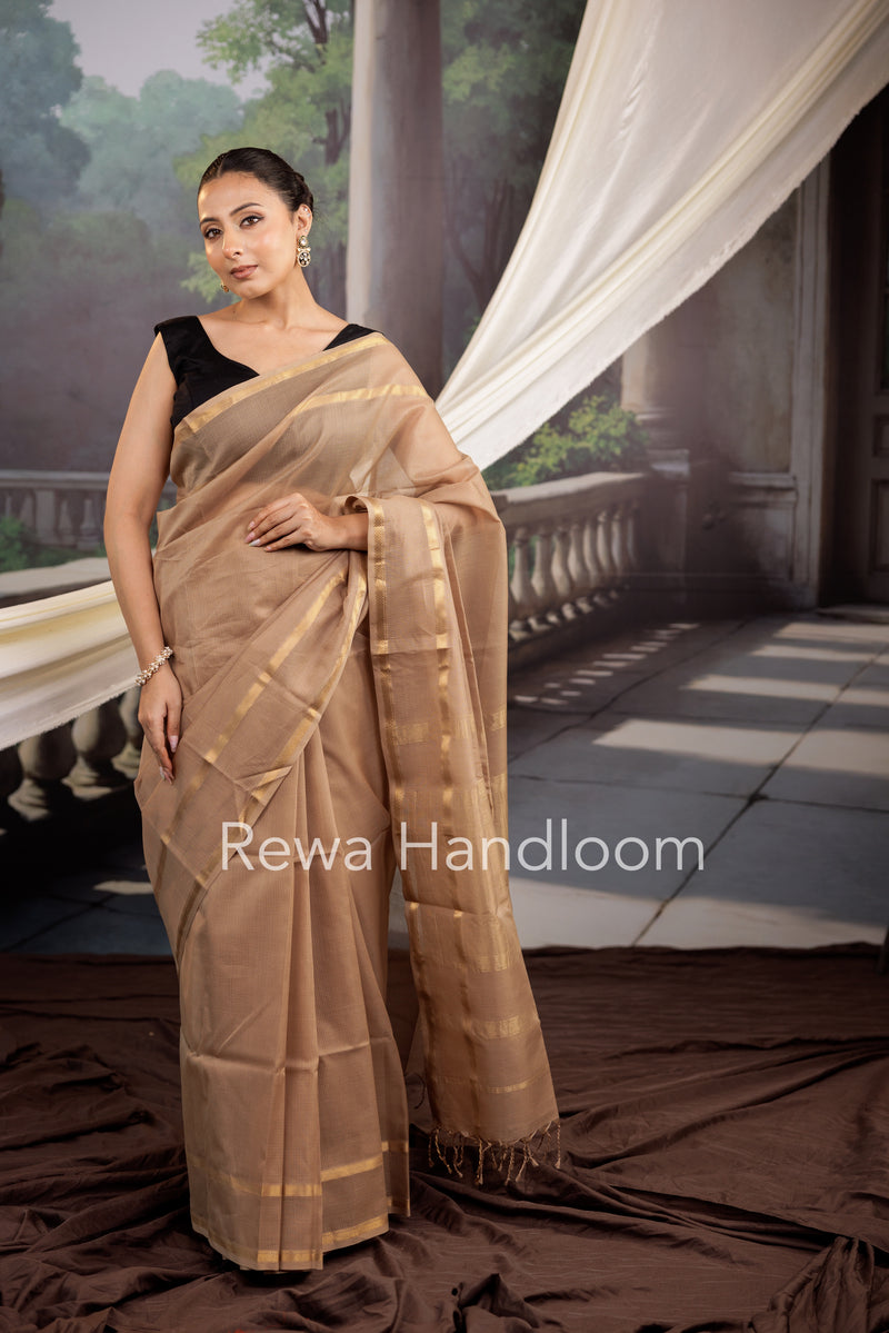 Exclusive Maheswari Self Checks Beige Saree MCS033