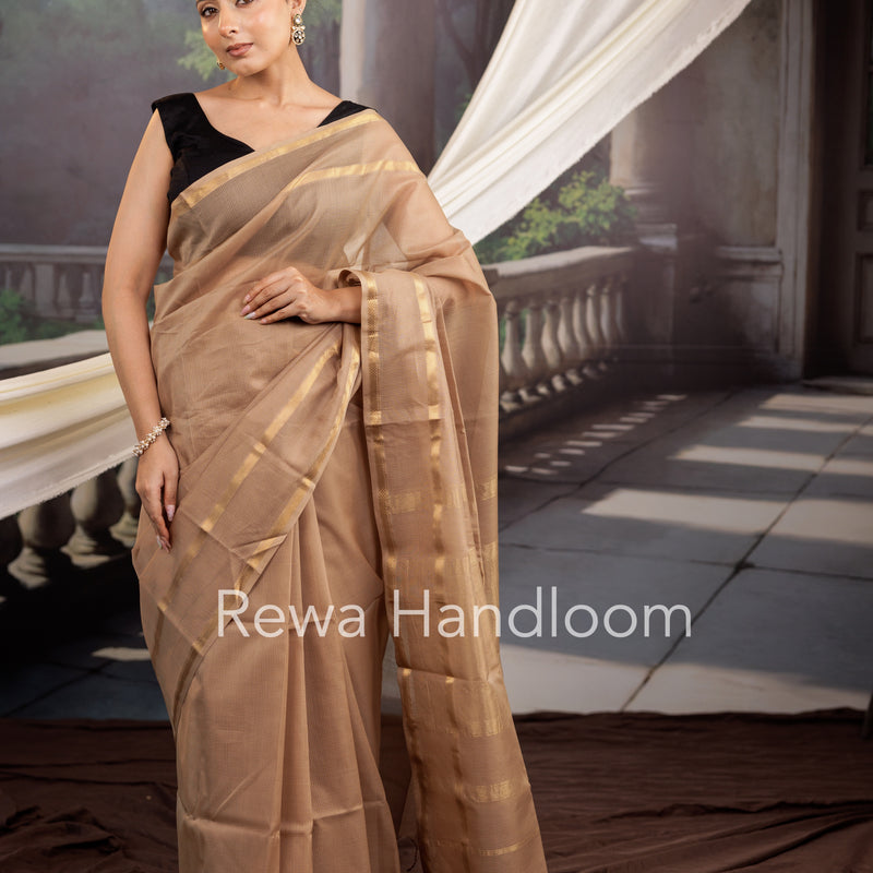 Exclusive Maheswari Self Checks Beige Saree MCS033