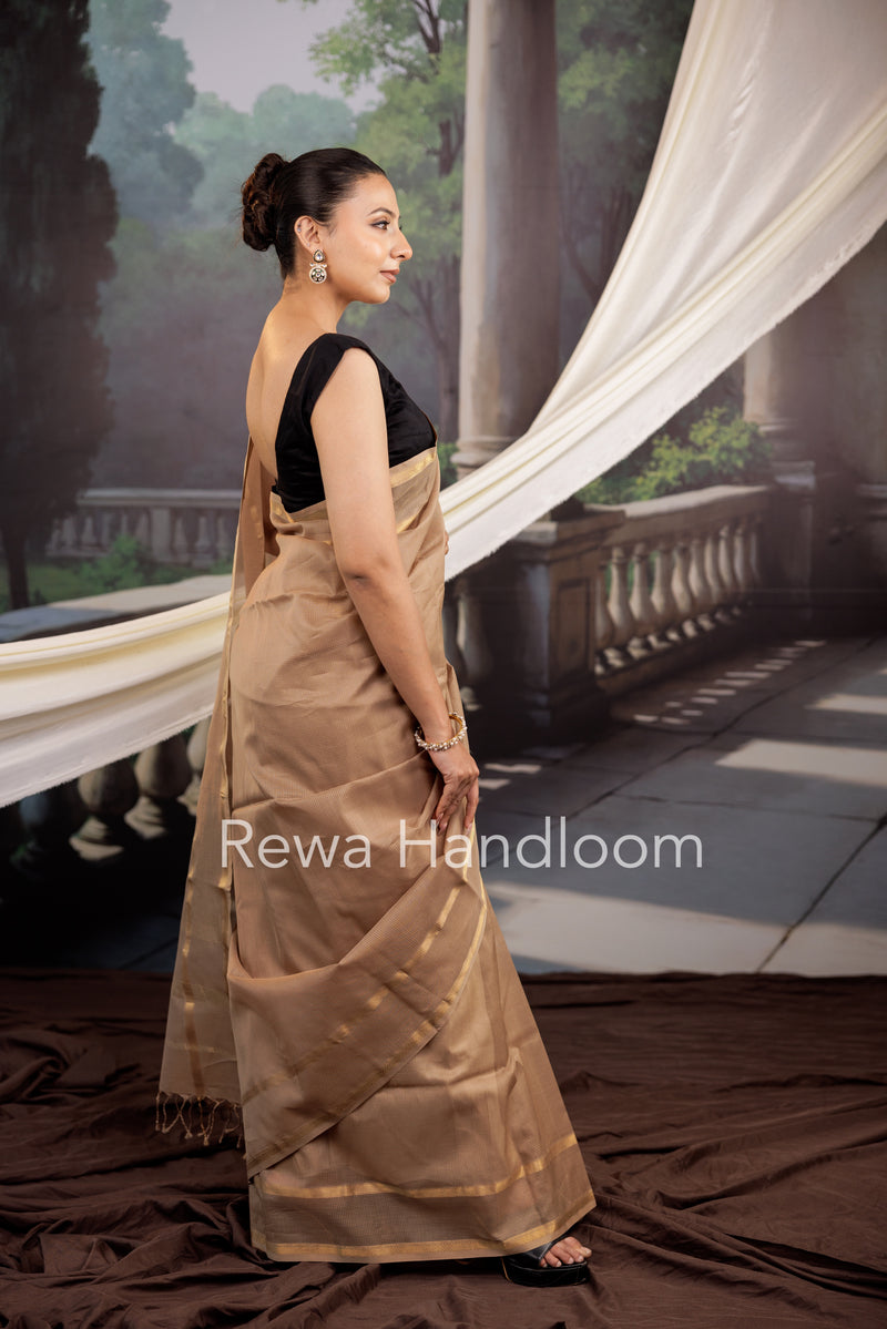 Exclusive Maheswari Self Checks Beige Saree MCS033
