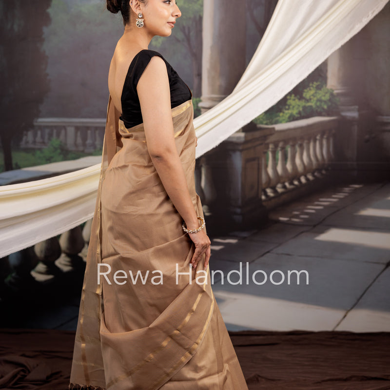 Exclusive Maheswari Self Checks Beige Saree MCS033