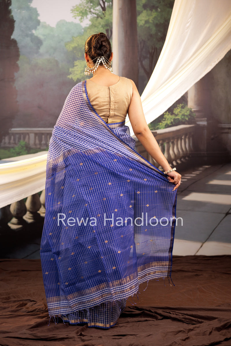 Exclusive Maheshwari Blue Checks Saree CLBS02 Rewa Handloom