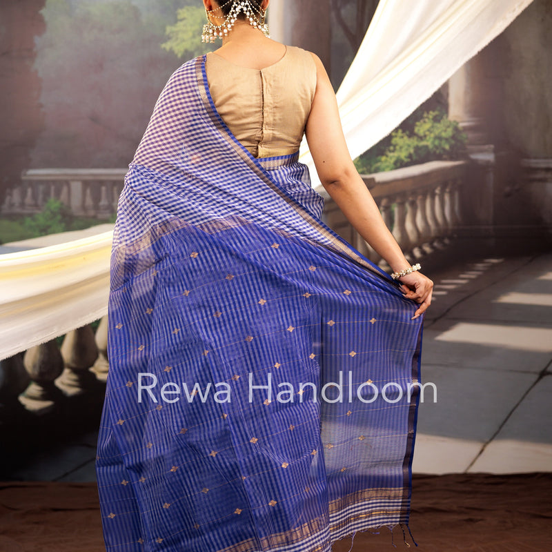 Exclusive Maheshwari Blue Checks Saree CLBS02 Rewa Handloom