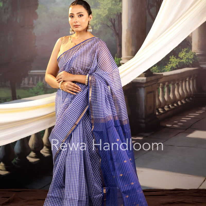 Exclusive Maheshwari Blue Checks Saree CLBS02 Rewa Handloom