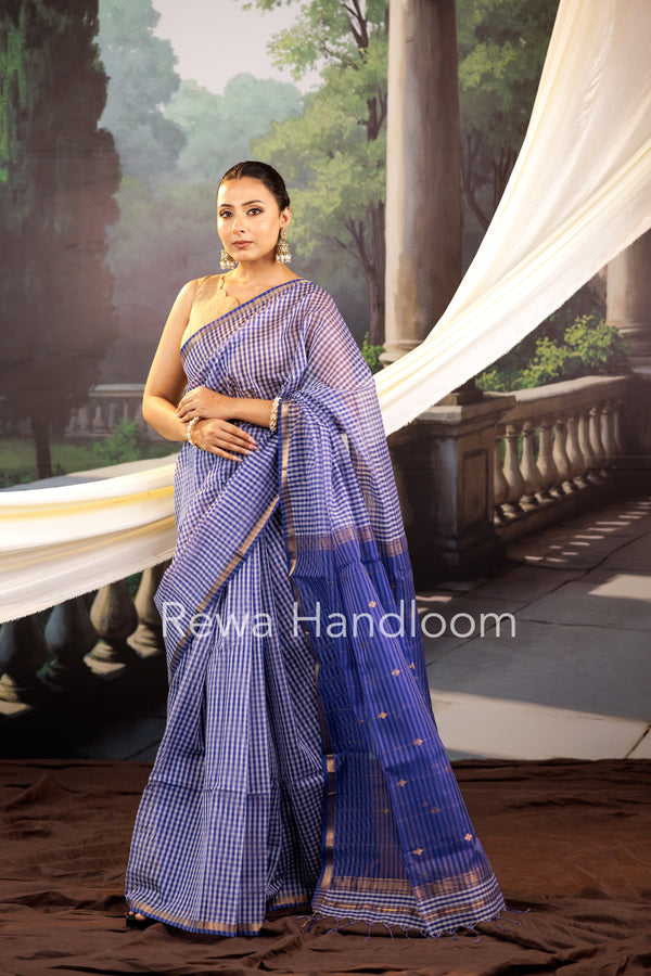 Exclusive Maheshwari Blue Checks Saree CLBS02 Rewa Handloom