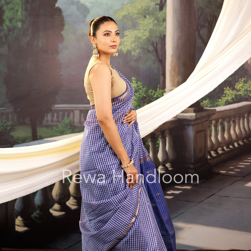 Exclusive Maheshwari Blue Checks Saree CLBS02 Rewa Handloom