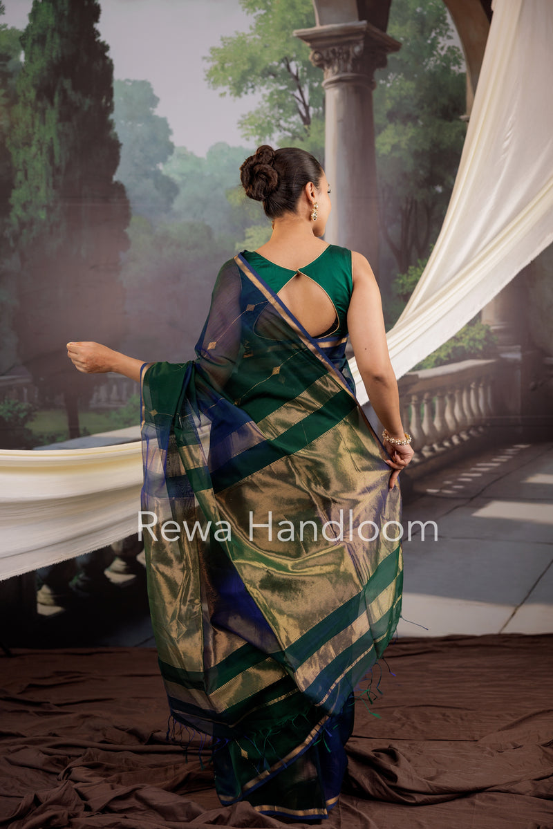 Green Lining Butti Shaded Maheshwari Saree SBS040