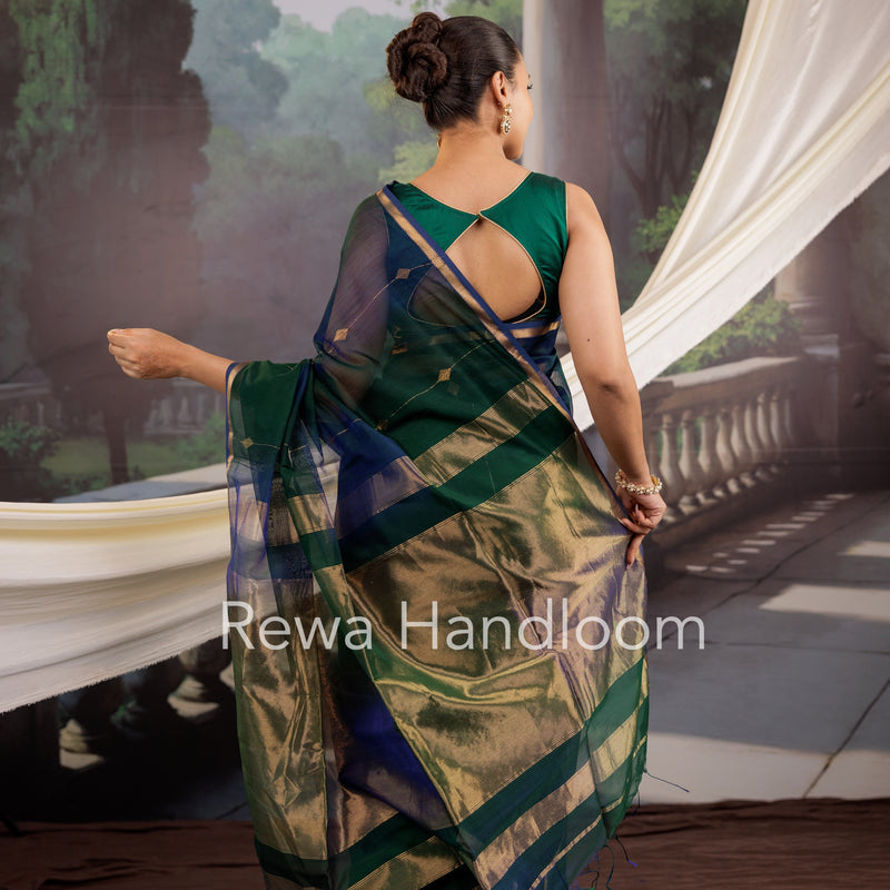 Green Lining Butti Shaded Maheshwari Saree SBS040