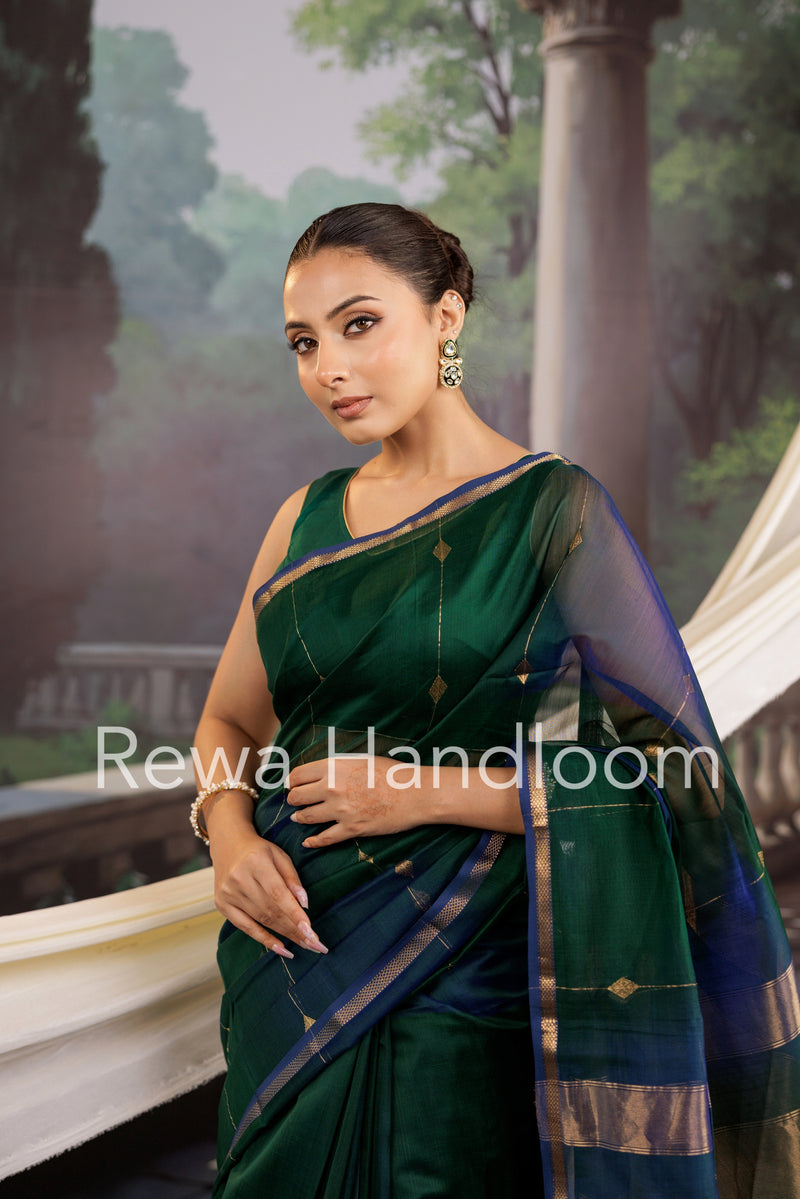 Green Lining Butti Shaded Maheshwari Saree SBS040