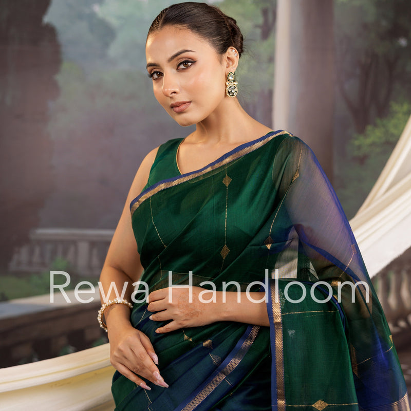 Green Lining Butti Shaded Maheshwari Saree SBS040