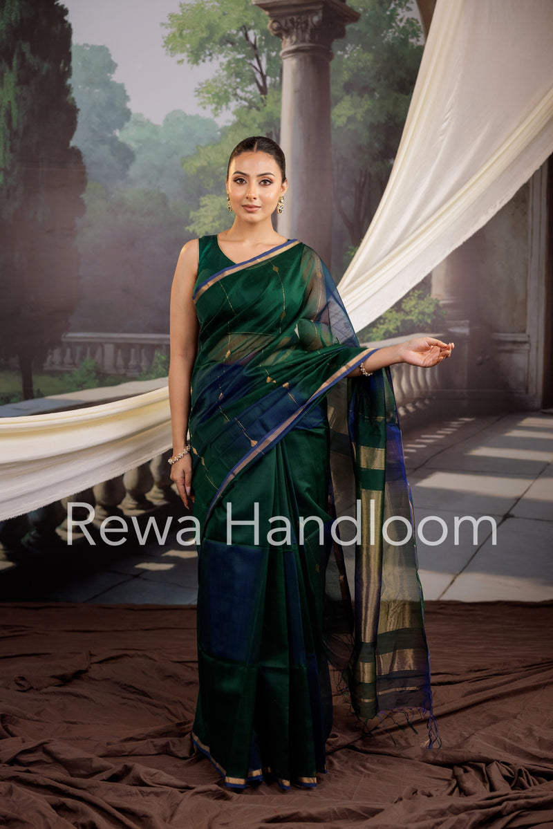 Green Lining Butti Shaded Maheshwari Saree SBS040