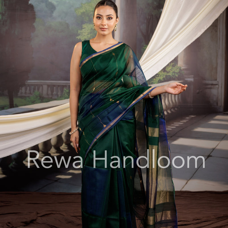 Green Lining Butti Shaded Maheshwari Saree SBS040