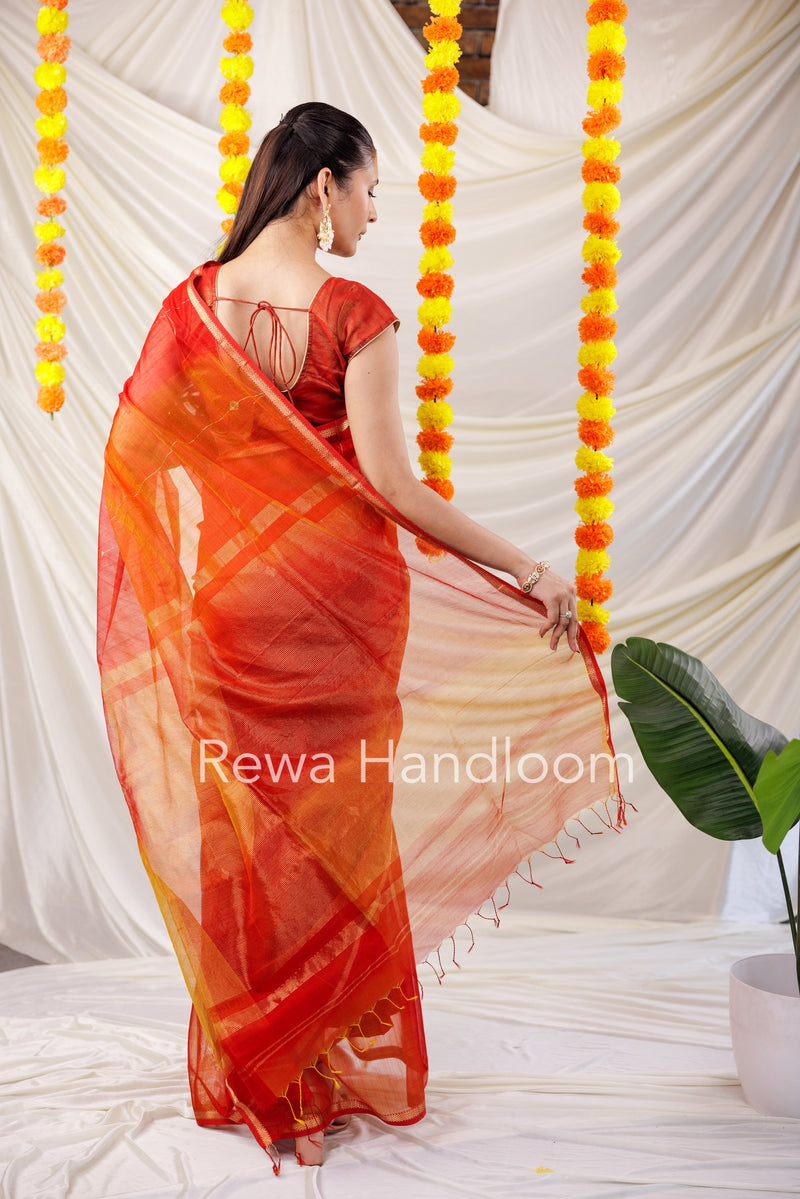 Red Lining Butti Shaded Maheshwari Saree SBS0125
