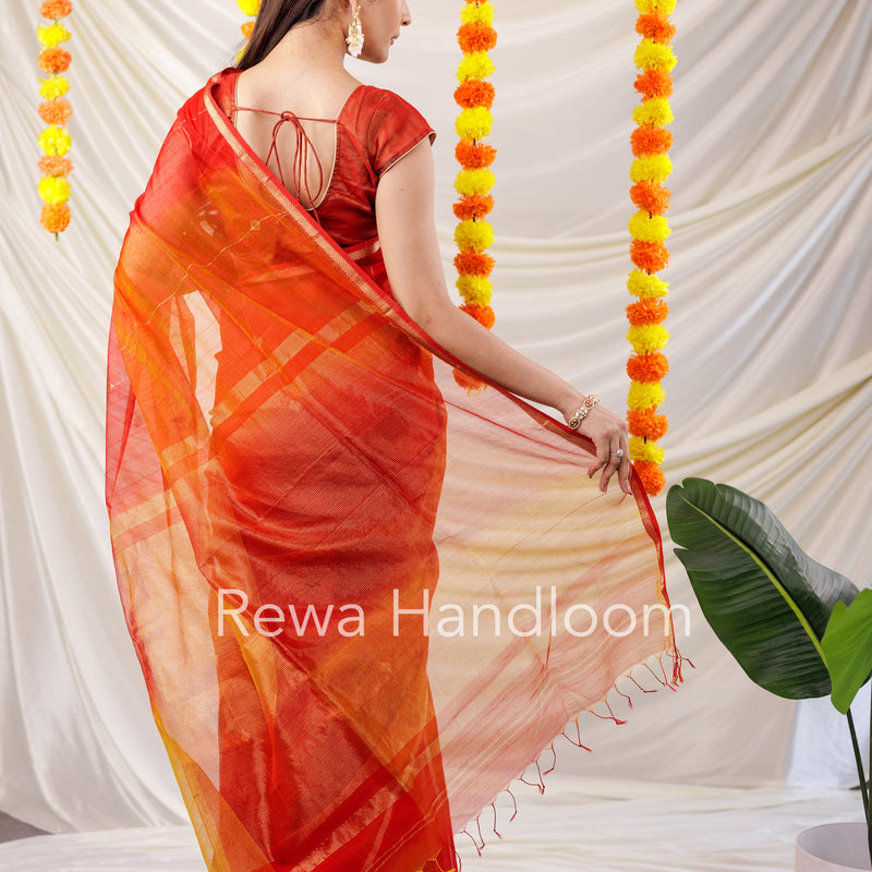 Red Lining Butti Shaded Maheshwari Saree SBS0125