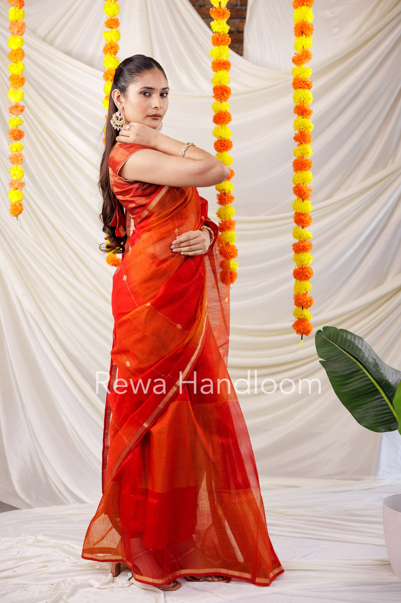 Red Lining Butti Shaded Maheshwari Saree SBS0125