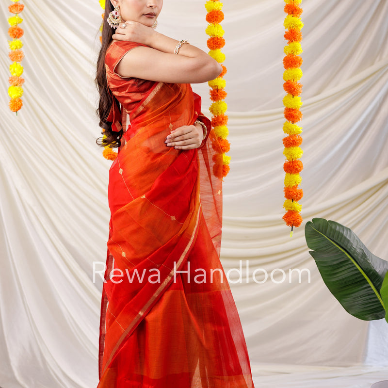 Red Lining Butti Shaded Maheshwari Saree SBS0125