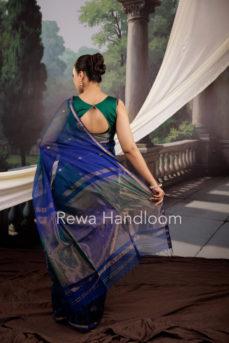 Blue Lining Butti Shaded Maheshwari Saree SBS071