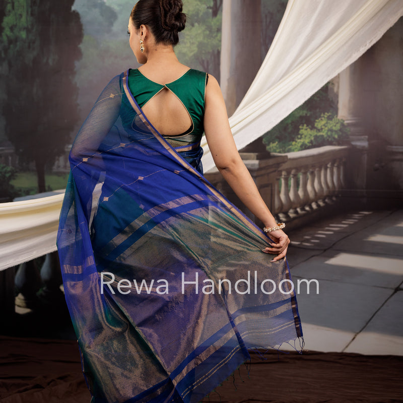 Blue Lining Butti Shaded Maheshwari Saree SBS071