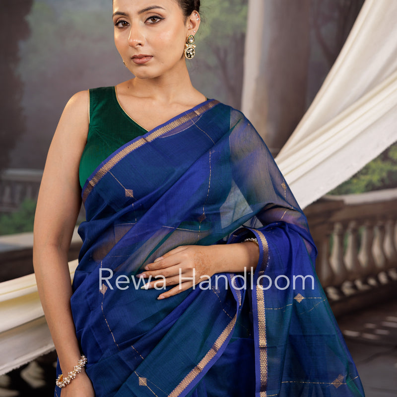 Blue Lining Butti Shaded Maheshwari Saree SBS071