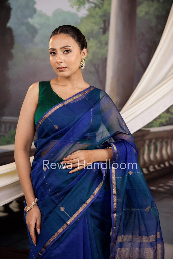 Blue Lining Butti Shaded Maheshwari Saree SBS071