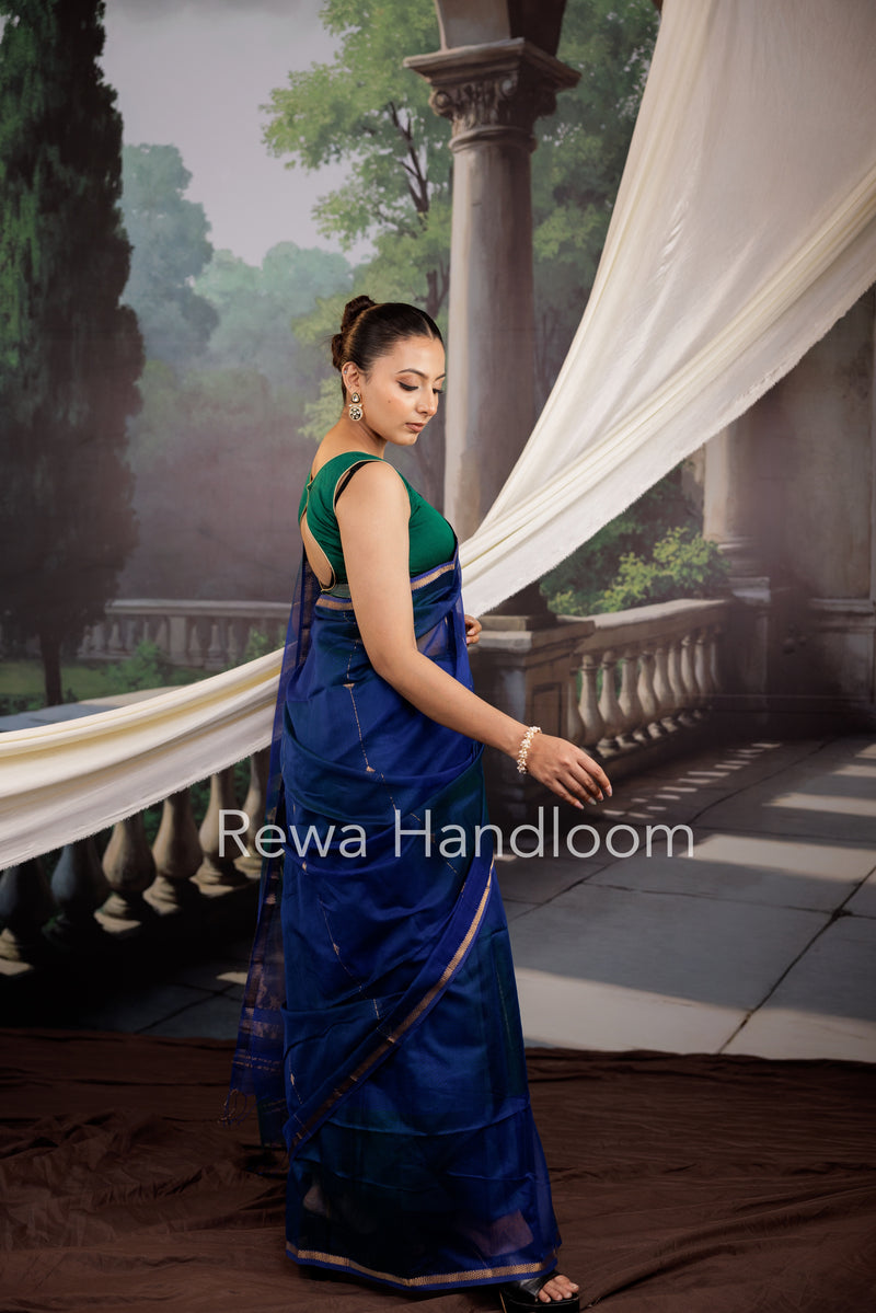 Blue Lining Butti Shaded Maheshwari Saree SBS071