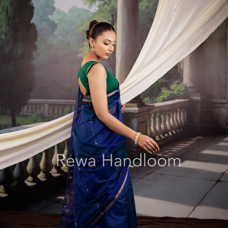 Blue Lining Butti Shaded Maheshwari Saree SBS071