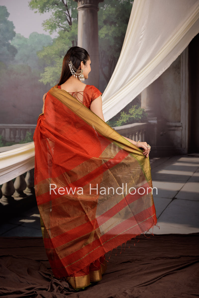 Maheshwari Red Zari Checks Saree ZCHX445