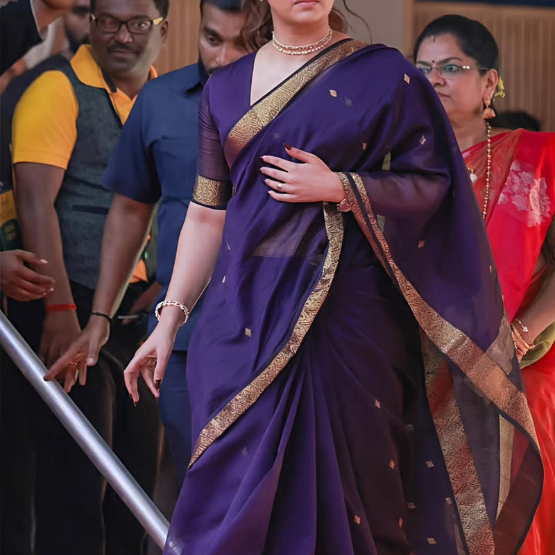 Famous Nayanthara Blue Zari Butti Maheshwari Saree DBS09