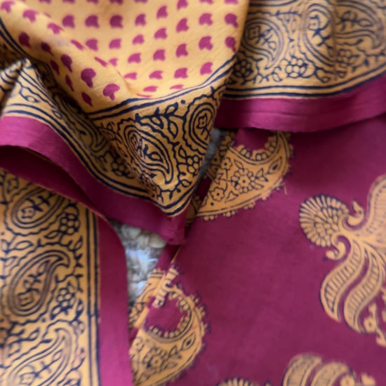 Yellow-Red Bagh Print Cotton Suit with Aami Butta- BCSP15