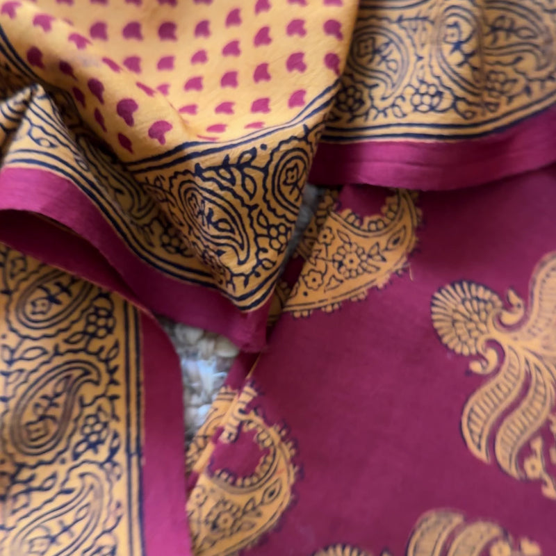 Yellow-Red Bagh Print Cotton Suit with Aami Butta- BCSP15