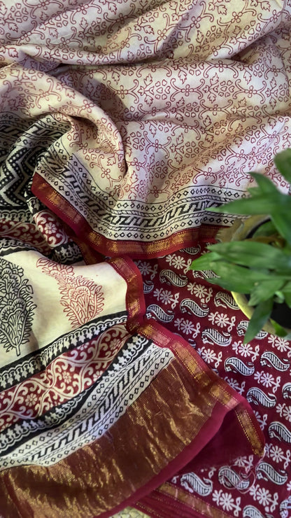 Maheshwari Red White Bagh Print Suit