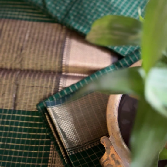 Maheshwari Teal Green Zari Checkered Sarees