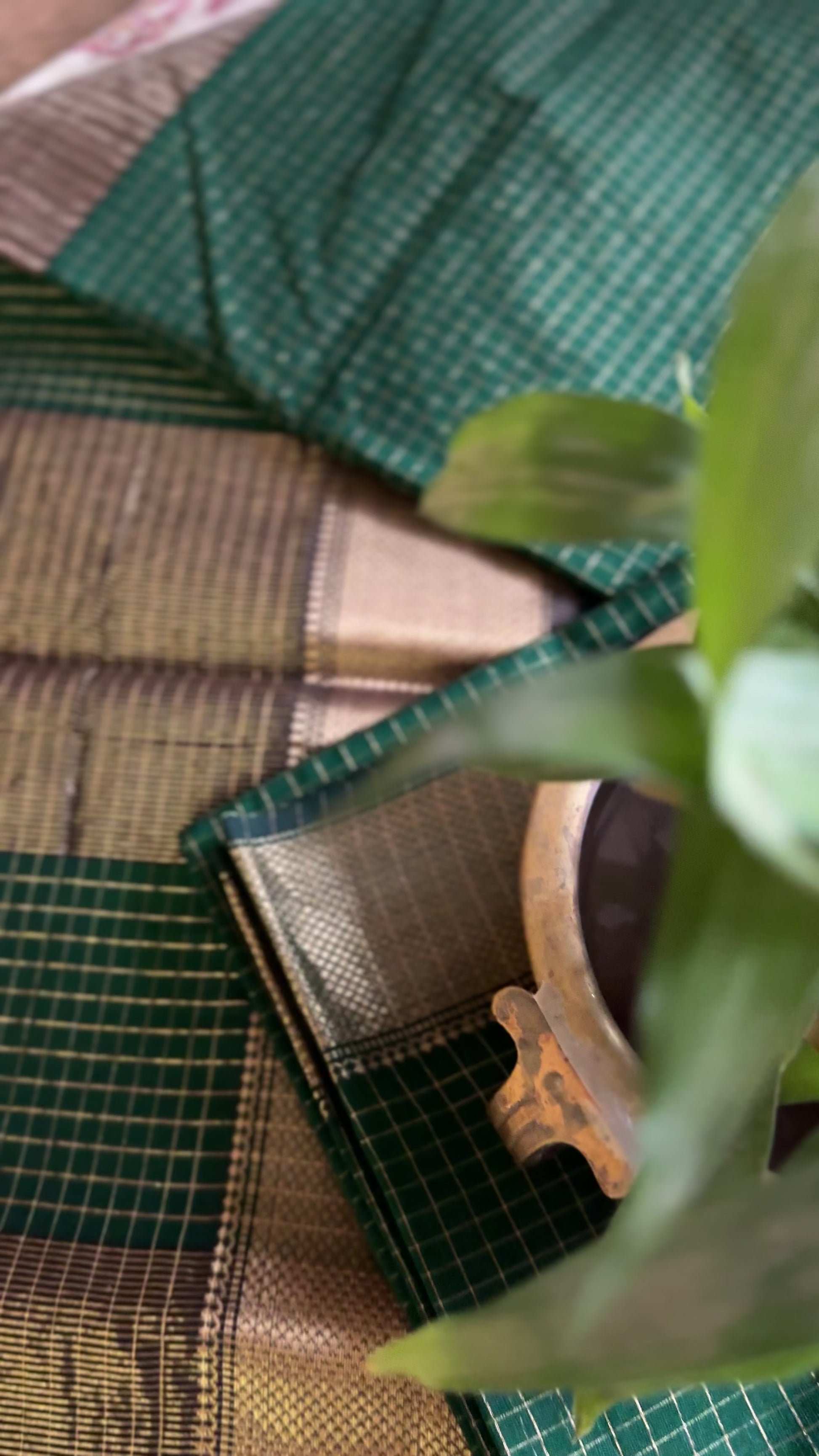 Maheshwari Teal Green Zari Checkered Sarees