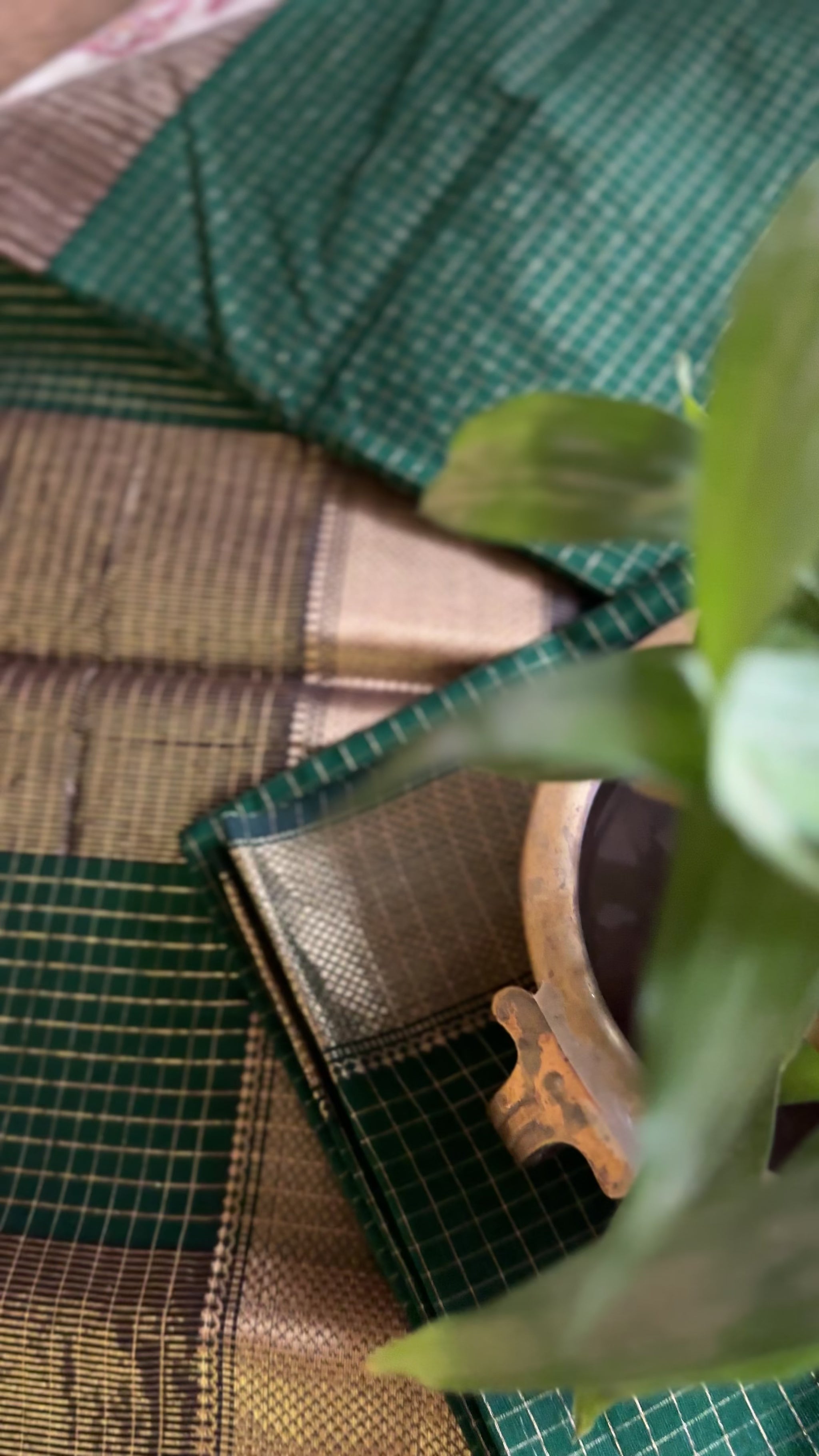 Maheshwari Teal Green Zari Checkered Sarees