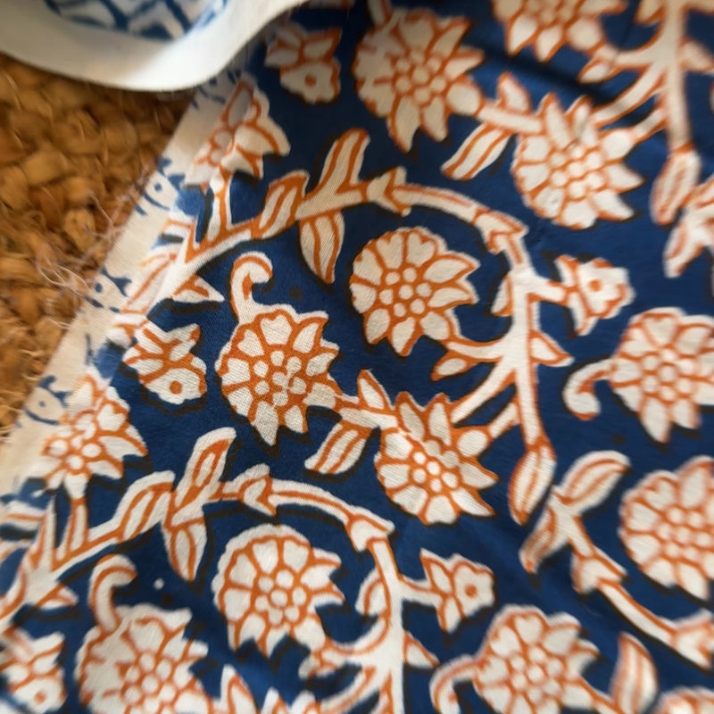White-Blue Bagh Print Cotton Suit-BCS02
