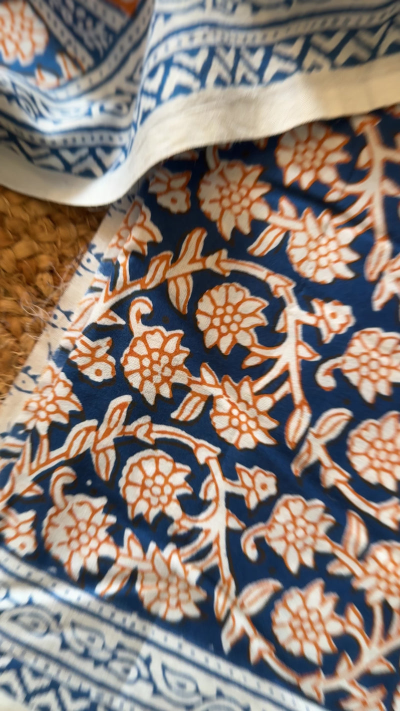 White-Blue Bagh Print Cotton Suit-BCS02