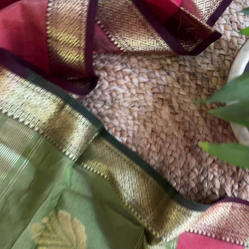 Maheshwari Red Green Tissue Dupatta-TDP-04