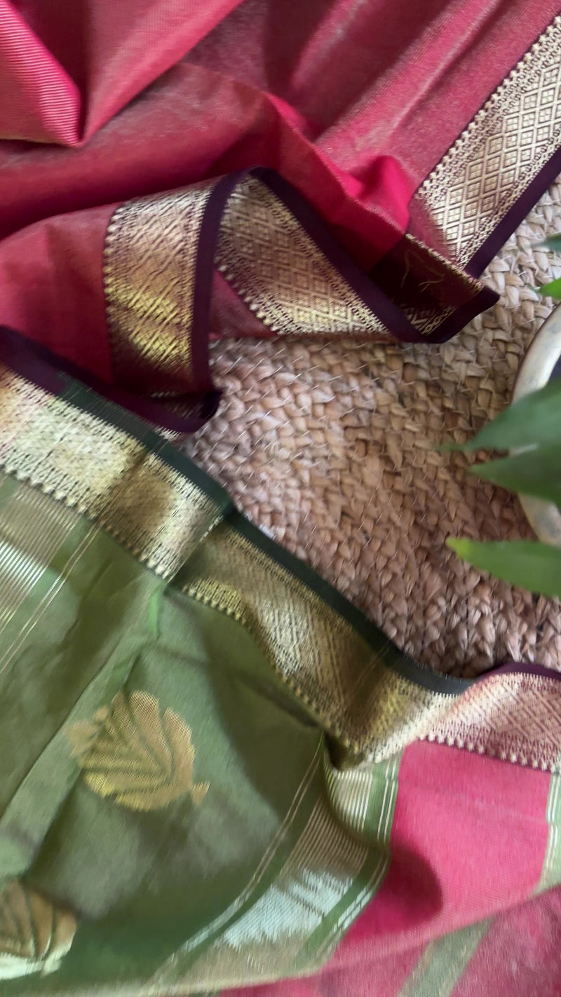 Maheshwari Red Green Tissue Dupatta-TDP-04