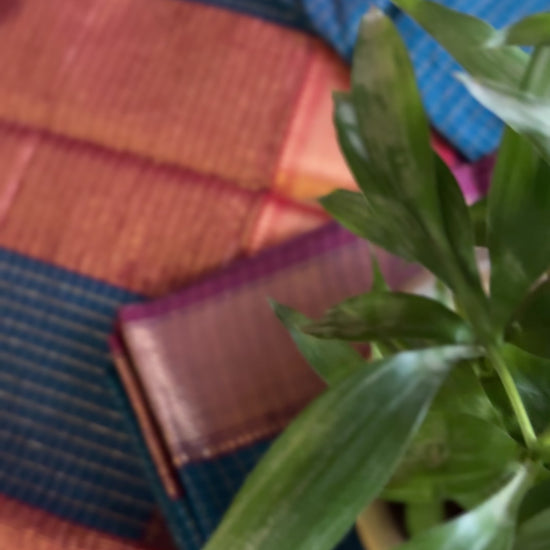 Maheshwari German Blue Zari Checkered Sarees