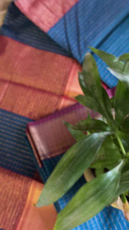 Maheshwari German Blue Zari Checkered Sarees