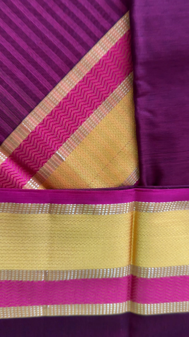 Maheshwari Wine Ganga Jamuna Rewa Border Saree GJD09