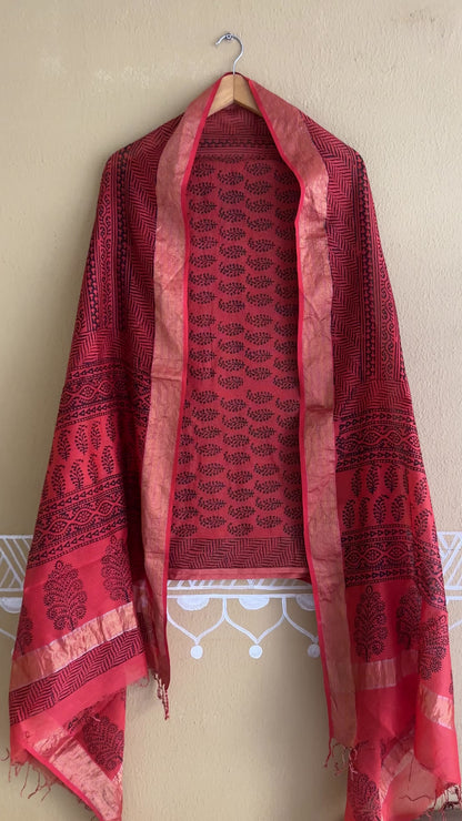 Maheshwari Tissue Black Rust Bagh Print Suit