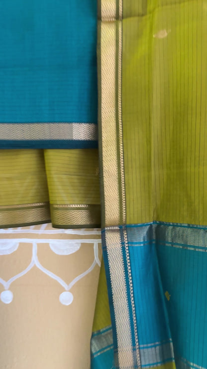 Maheshwari Mehandi - Rama Green Motifs Top Dupatta Sets
