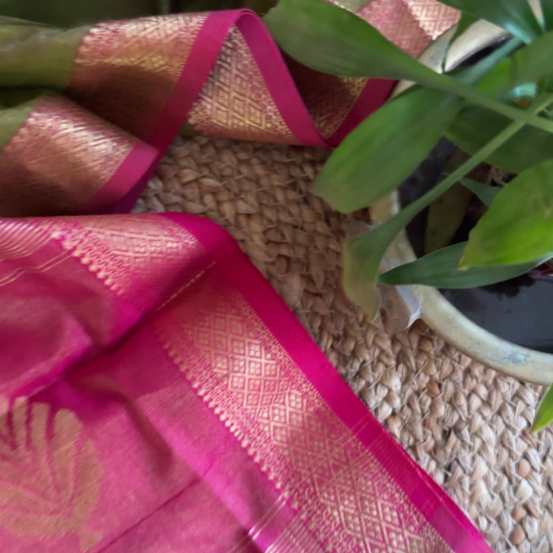 Maheshwari Green Rani Tissue Dupatta-TDP01