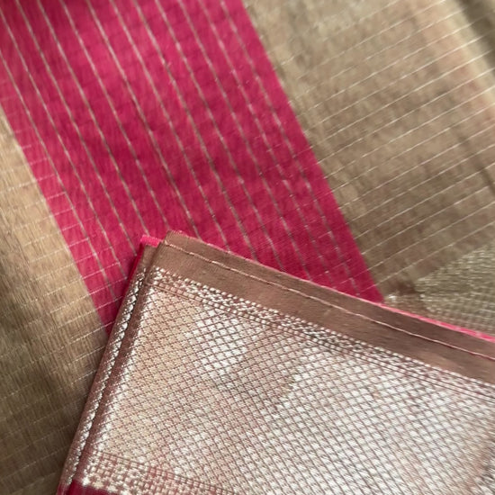Maheshwari Fuchsia Pink  ~ Silver Zari Checkered Silk Saree