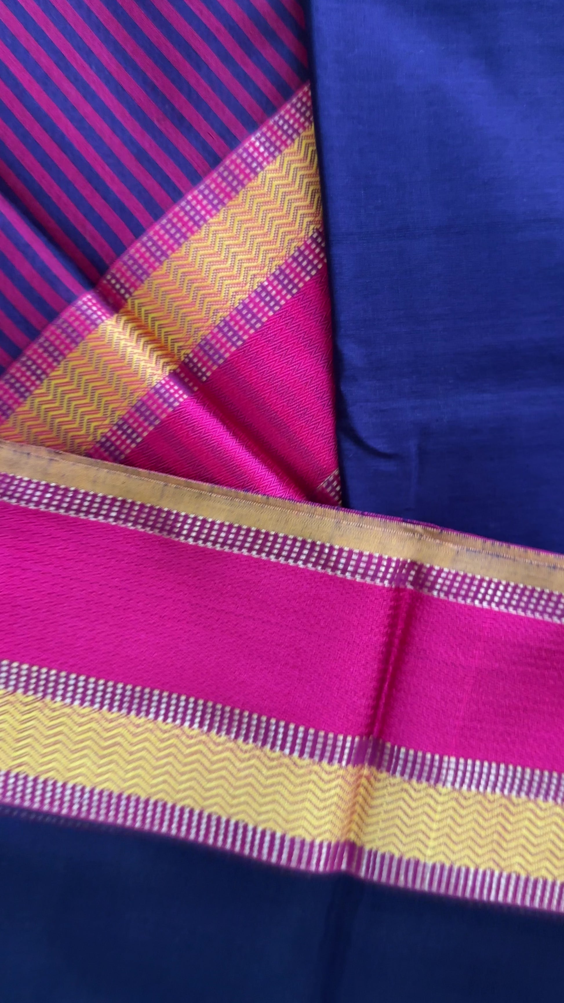 Maheshwari Navy Blue Ganga Jamuna Rewa Border Saree GJD065