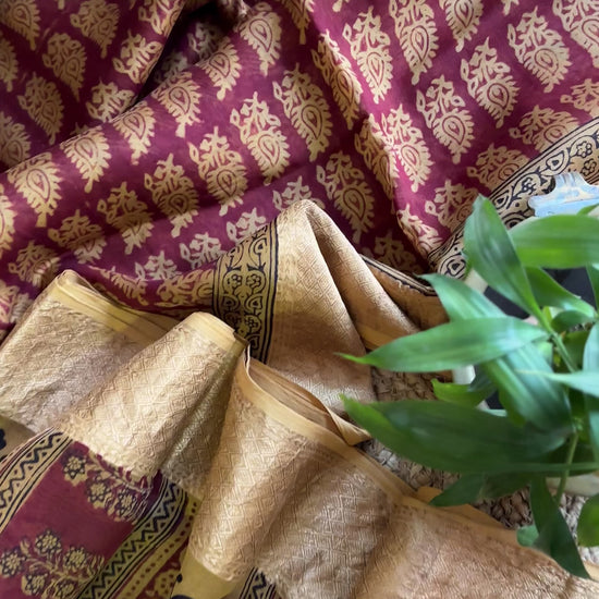 Maheshwari Red - Mustard Bagh Print Saree