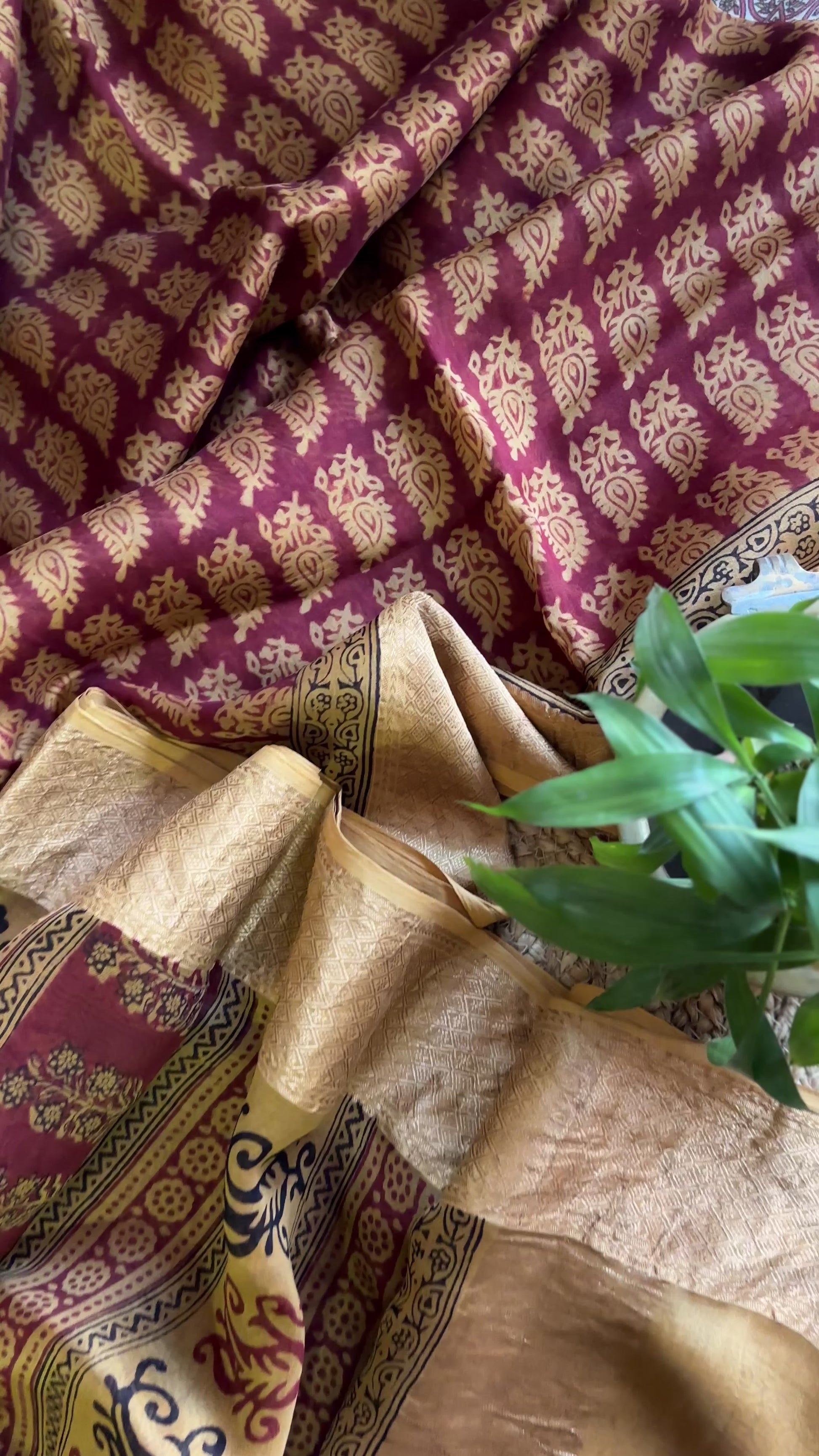 Maheshwari Red - Mustard Bagh Print Saree