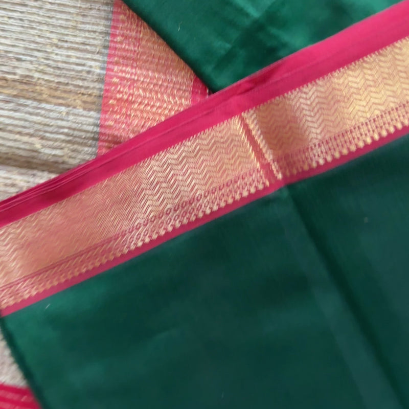 Maheshwari Green Rewa Border Saree 