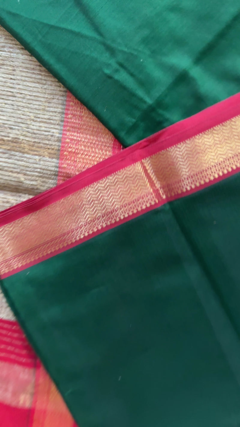 Maheshwari Green Rewa Border Saree 